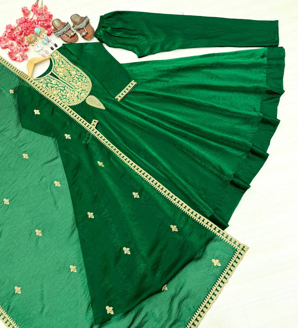 Party Wear & Festival Look Pur Fandy Sillk Gown,Dupatta & Bottom Set