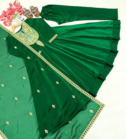 Party Wear & Festival Look Pur Fandy Sillk Gown,Dupatta & Bottom Set