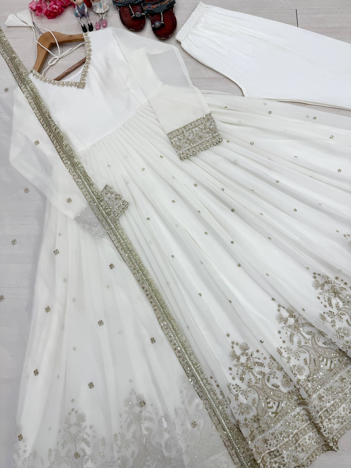 Party Wear Look Pur Foux Georgette Gown,Dupatta & Bottom Set