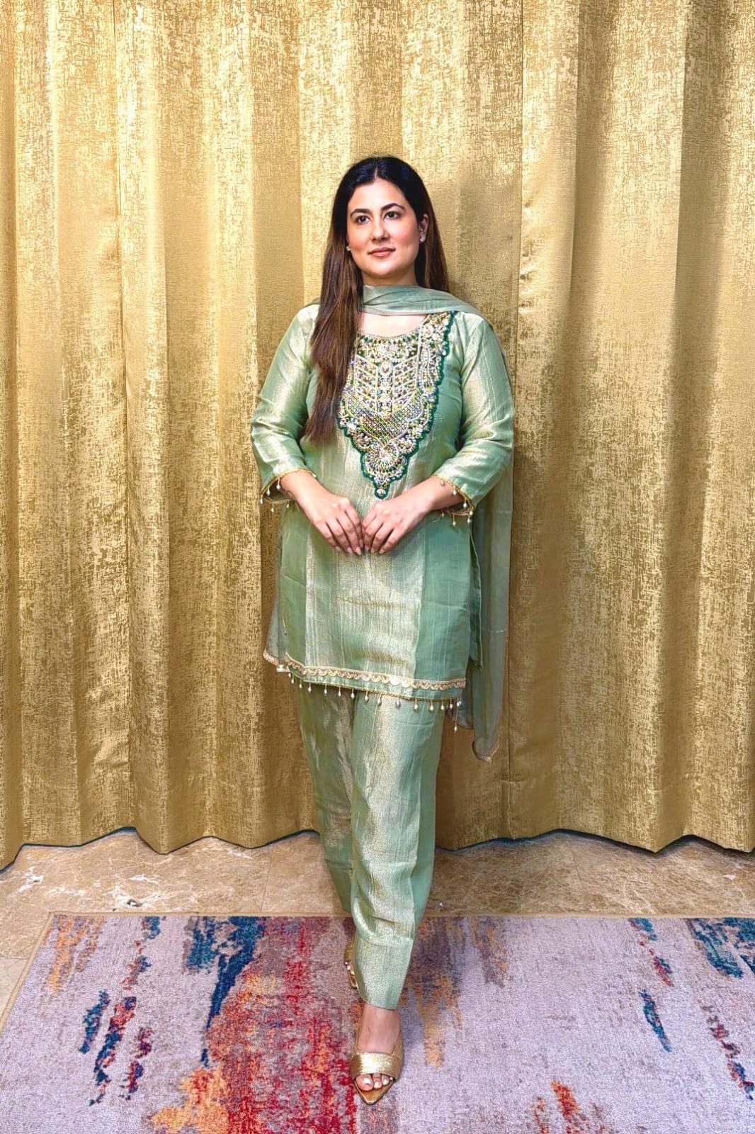 Designer Party Wear & Festival Look Pur Tissue Salsa Three Piece set