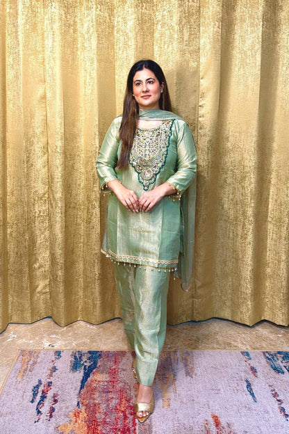 Designer Party Wear & Festival Look Pur Tissue Salsa Three Piece set
