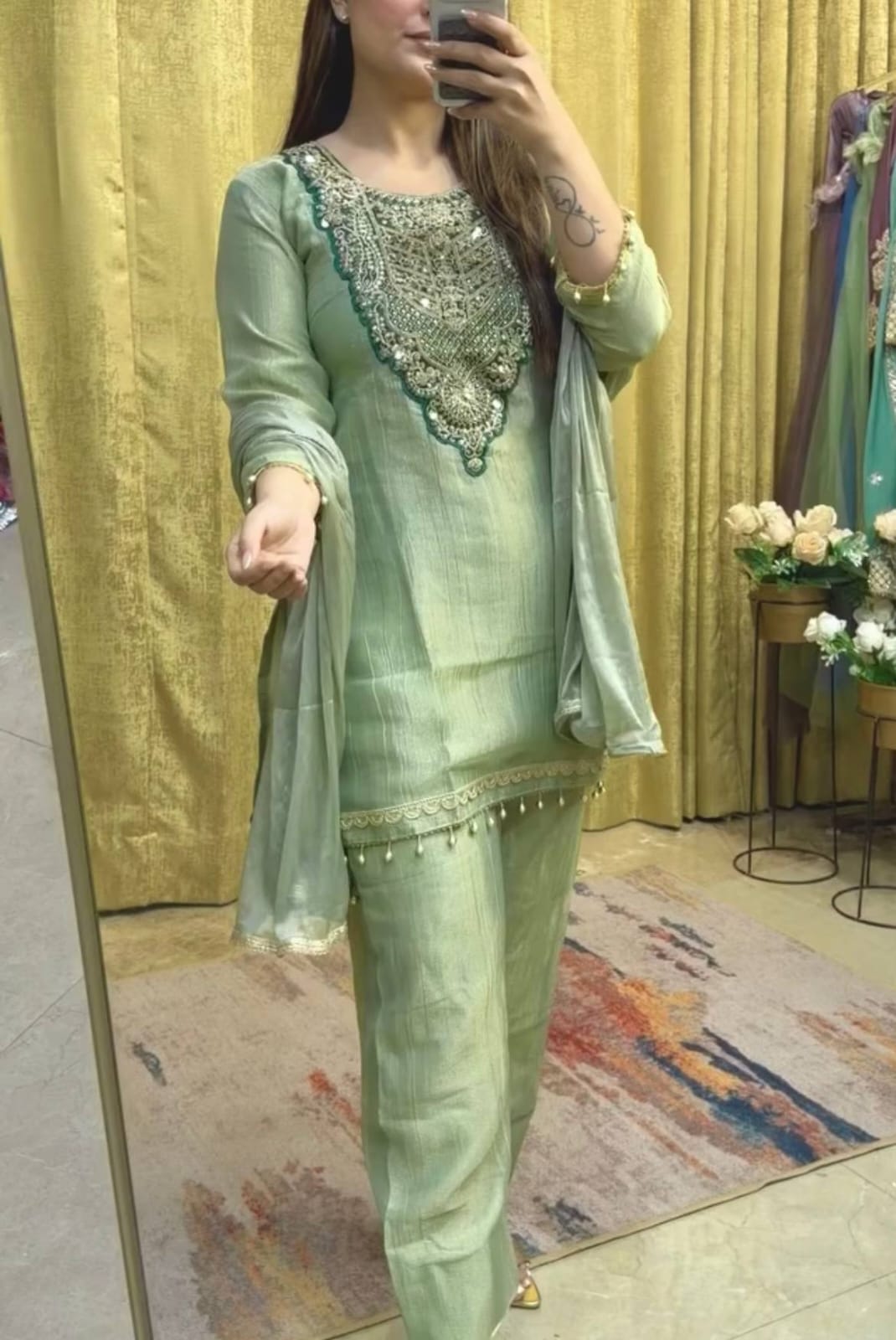 Designer Party Wear & Festival Look Pur Tissue Salsa Three Piece set