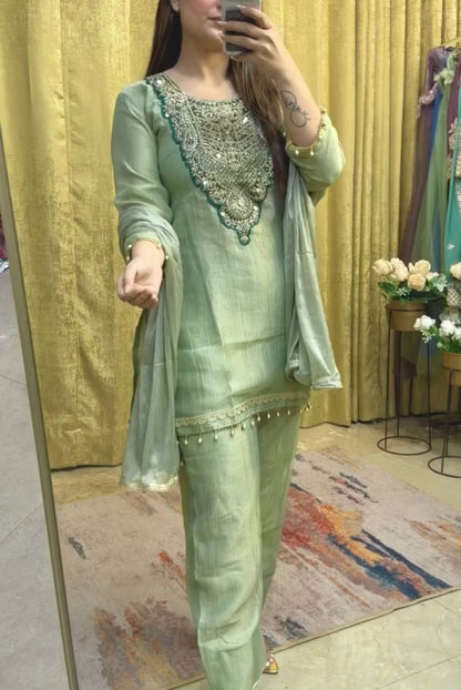 Designer Party Wear & Festival Look Pur Tissue Salsa Three Piece set
