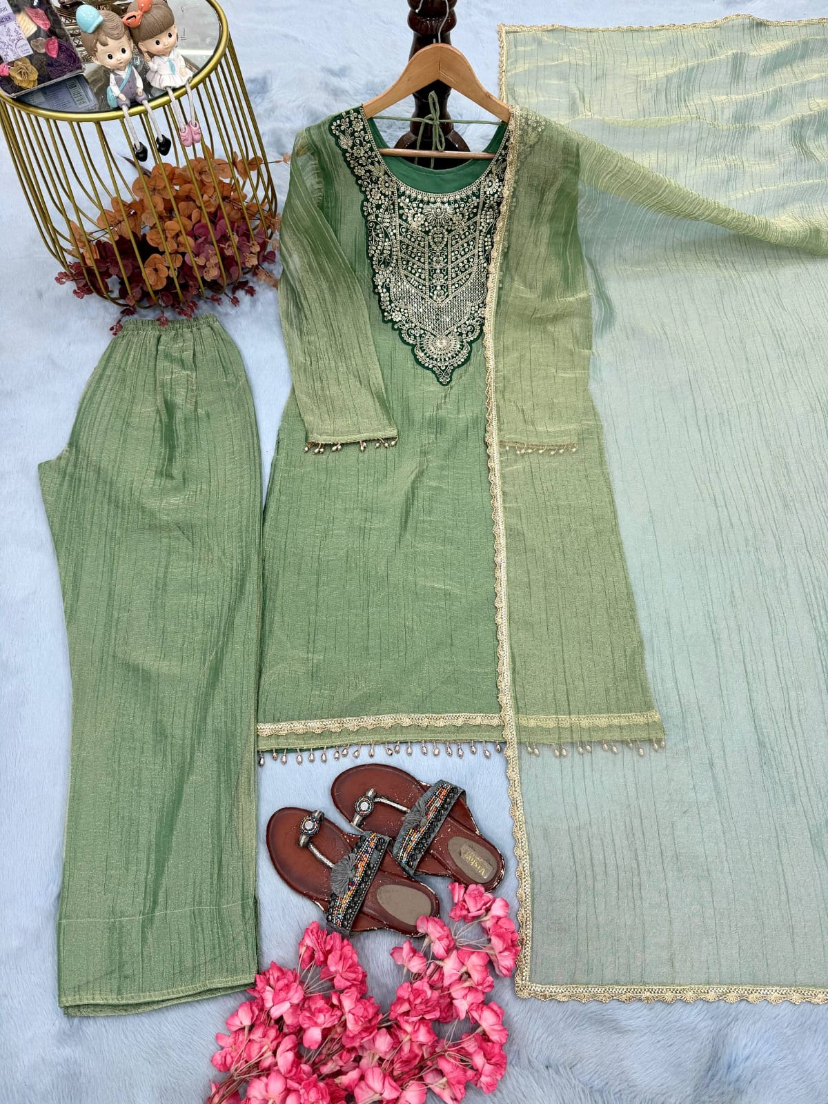 Designer Party Wear & Festival Look Pur Tissue Salsa Three Piece set