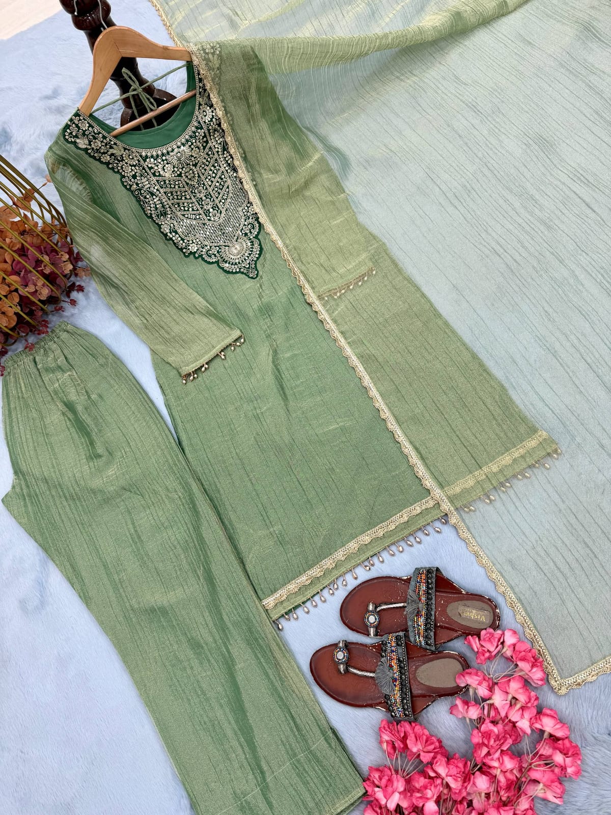 Designer Party Wear & Festival Look Pur Tissue Salsa Three Piece set