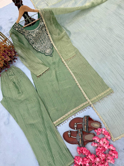 Designer Party Wear & Festival Look Pur Tissue Salsa Three Piece set