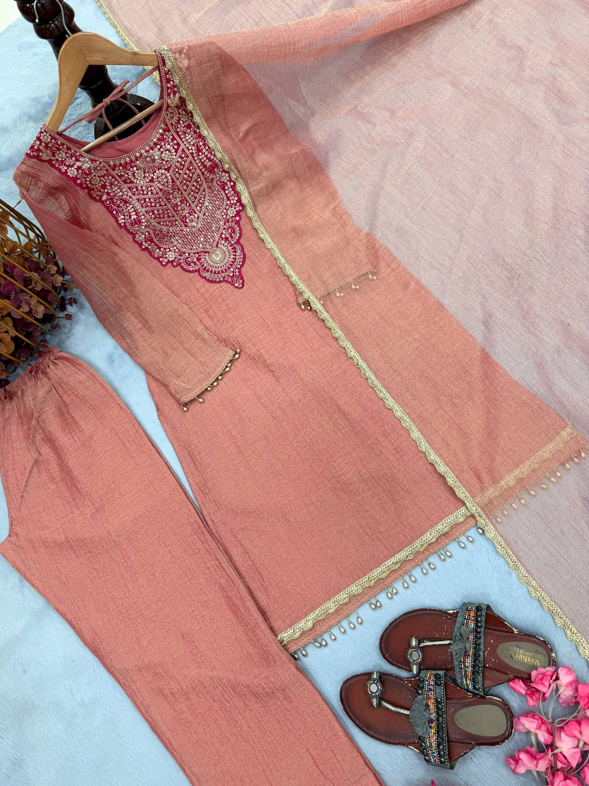 Designer Party Wear & Festival Look Pur Tissue Salsa Three Piece set