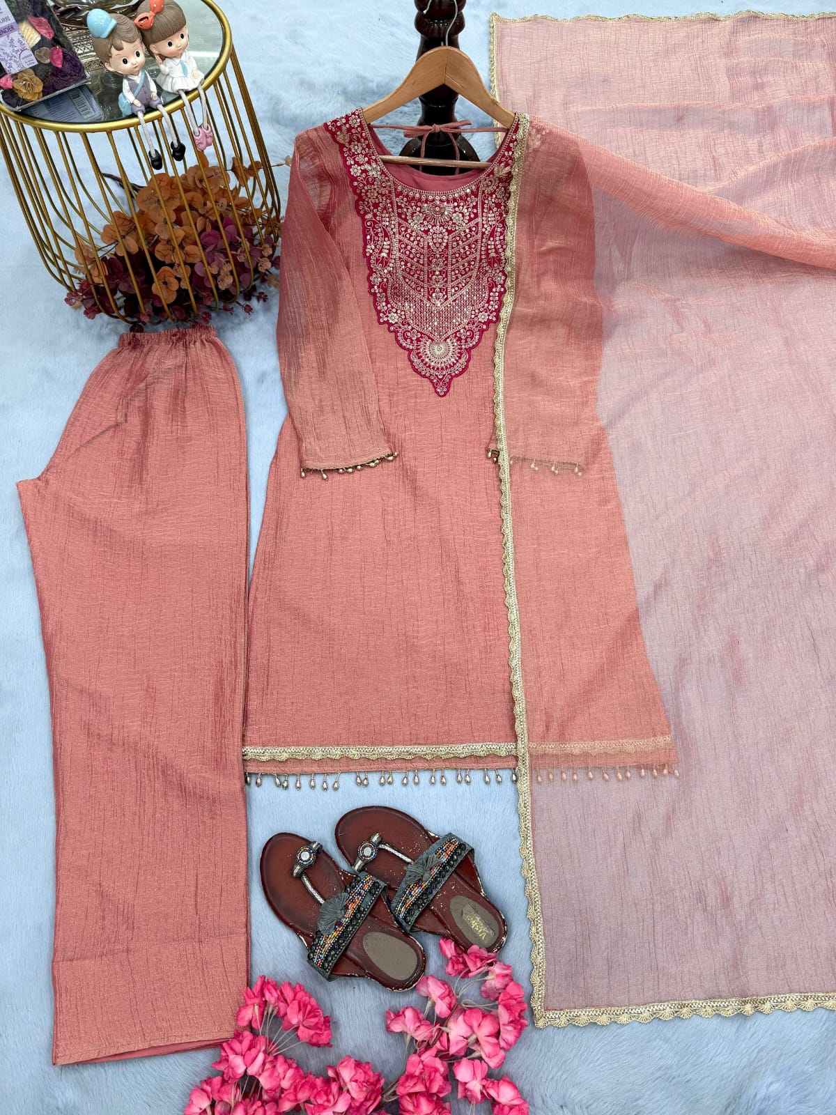 Designer Party Wear & Festival Look Pur Tissue Salsa Three Piece set