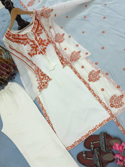 Designer Party Wear Look Pur Roman Silk Top & Plazzo With Dupatta set