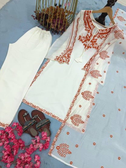 Designer Party Wear Look Pur Roman Silk Top & Plazzo With Dupatta set