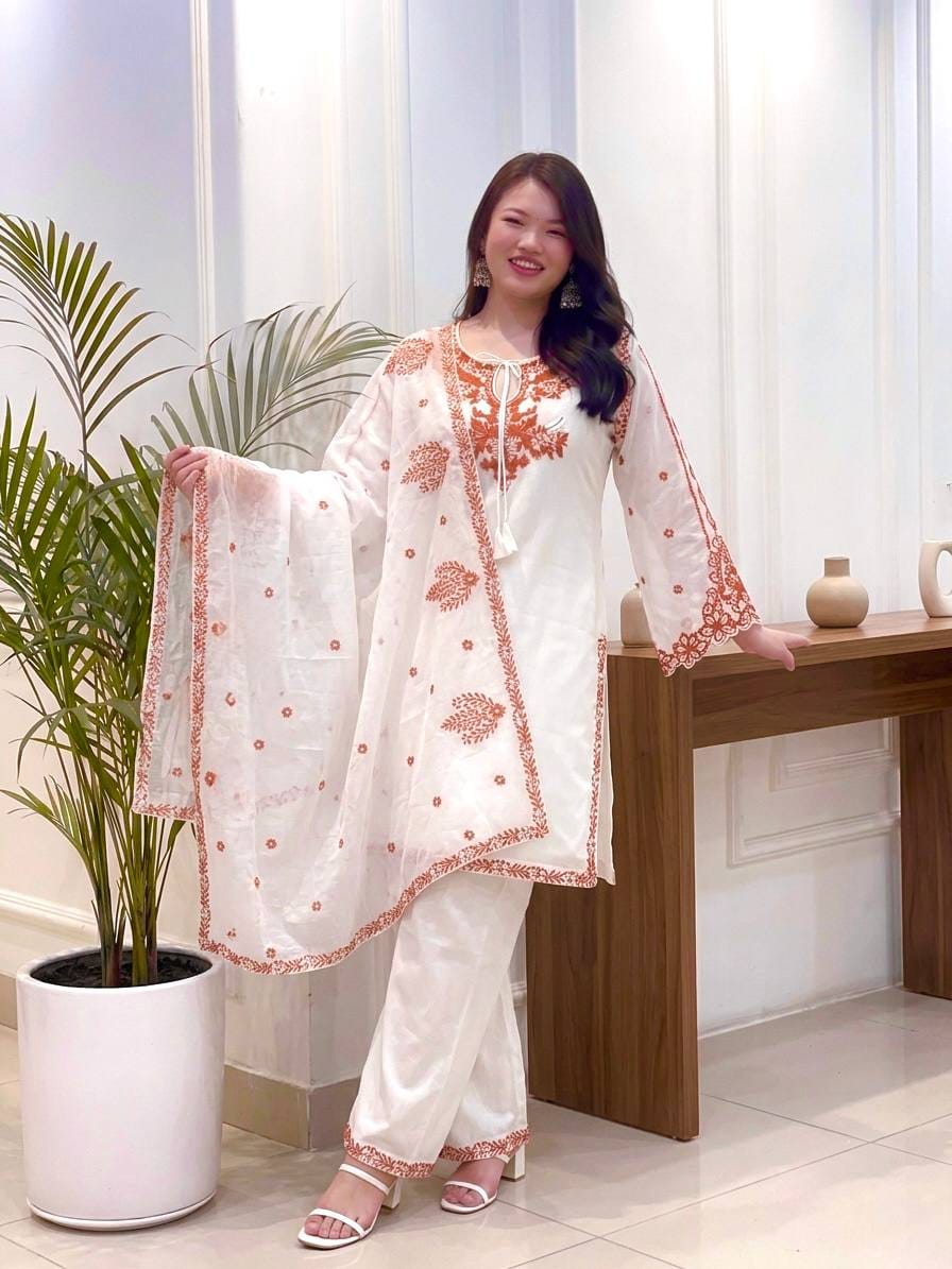 Designer Party Wear Look Pur Roman Silk Top & Plazzo With Dupatta set