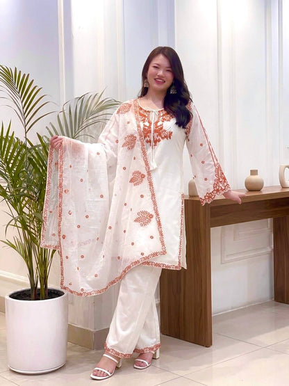 Designer Party Wear Look Pur Roman Silk Top & Plazzo With Dupatta set