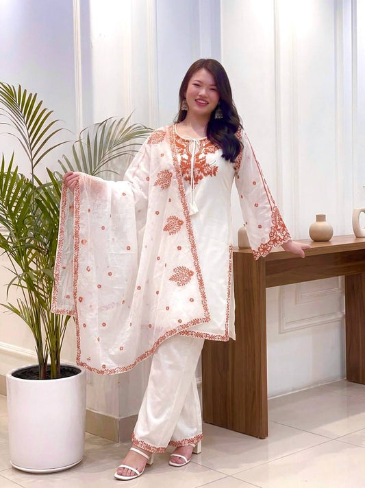 Designer Party Wear Look Pur Roman Silk Top & Plazzo With Dupatta set