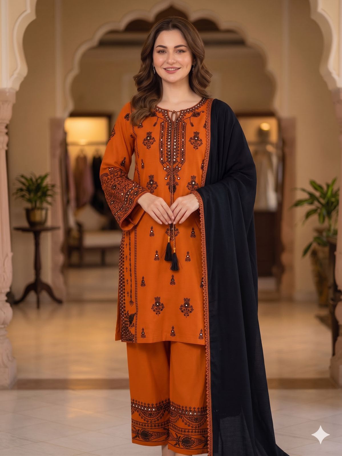 DESIGNER EMBROIDERY WORK WITH PAPERWORK MIRROR KURTI PLAZZO WITH DUPATTA