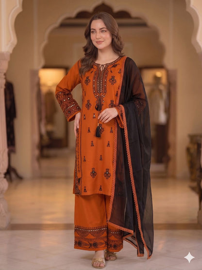 DESIGNER EMBROIDERY WORK WITH PAPERWORK MIRROR KURTI PLAZZO WITH DUPATTA