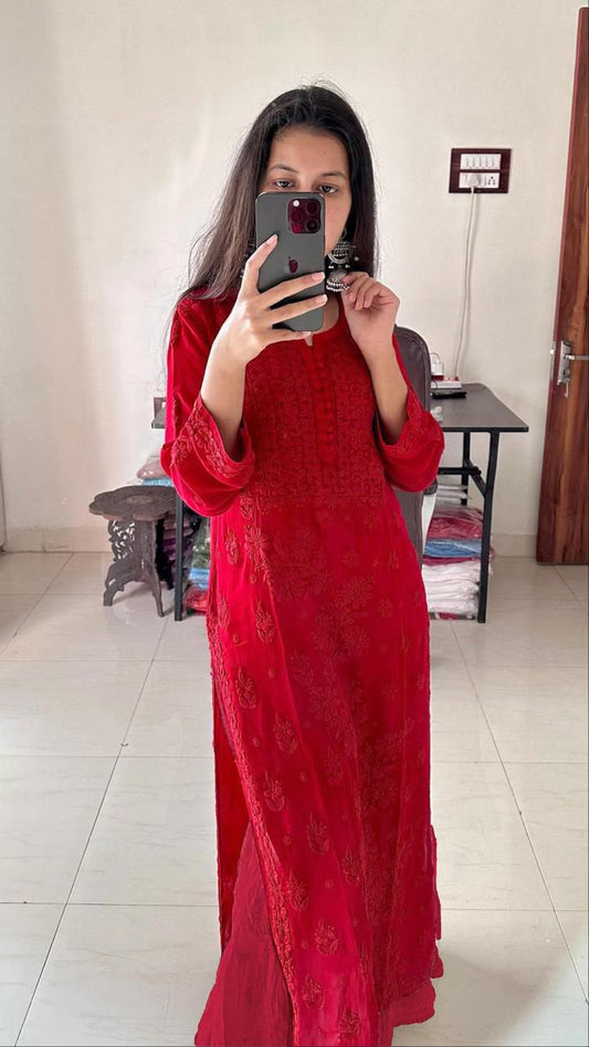 DESIGNER EXCLUSIVE GEORGETTE  EMBROIDERY WORK KURTI PANT WITH DUPATTA