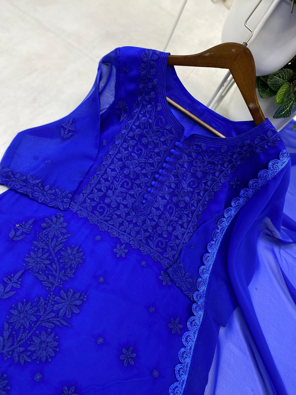 DESIGNER EXCLUSIVE GEORGETTE  EMBROIDERY WORK KURTI PANT WITH DUPATTA