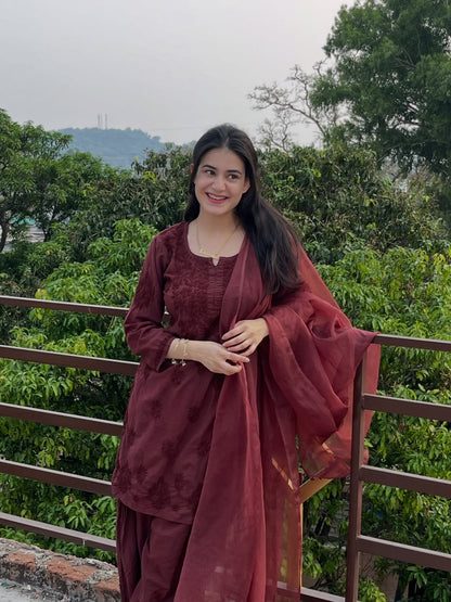 DESIGNER PARTY WEAR RAYON KURTI FARSI SALWAAR WITH DUPATTA