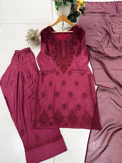 DESIGNER PARTY WEAR RAYON KURTI FARSI SALWAAR WITH DUPATTA