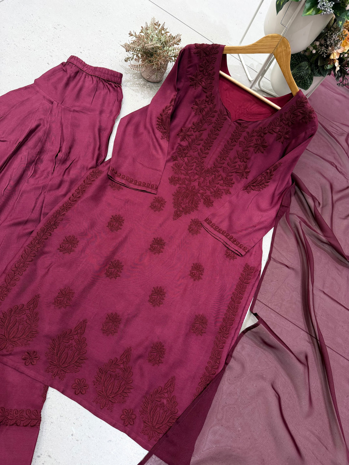 DESIGNER PARTY WEAR RAYON KURTI FARSI SALWAAR WITH DUPATTA