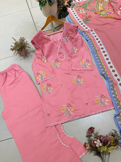 Designer Party Wear Kurti Plazzo With Dupatta