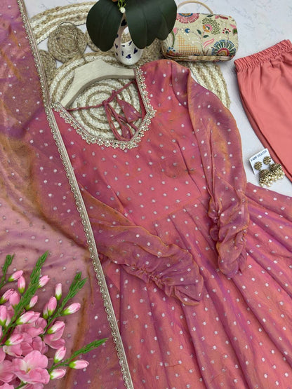 Peach Colour Designer Anarkali Gown Pant with Dupatta