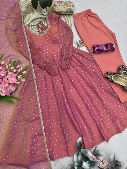 Peach Colour Designer Anarkali Gown Pant with Dupatta