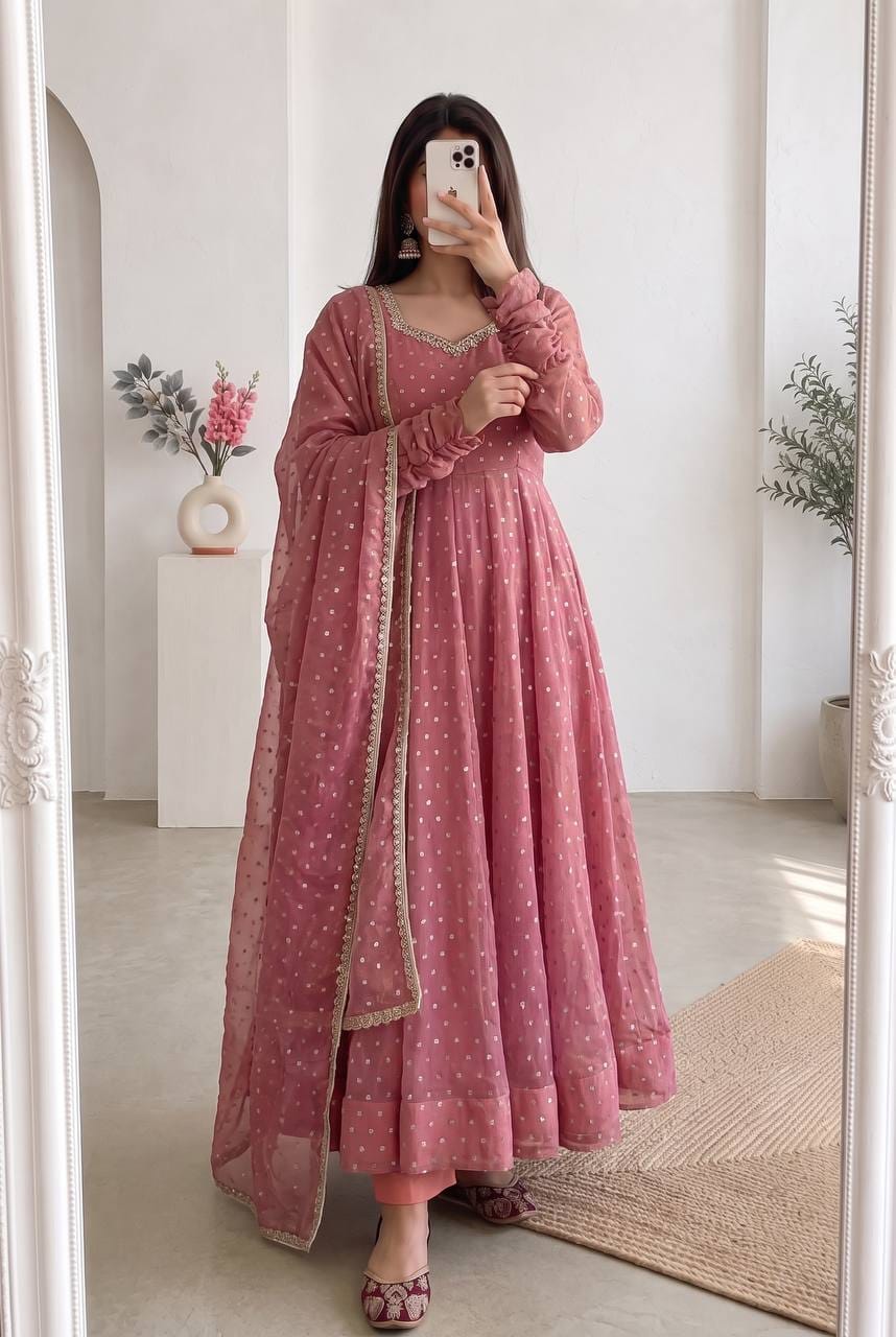 Peach Colour Designer Anarkali Gown Pant with Dupatta