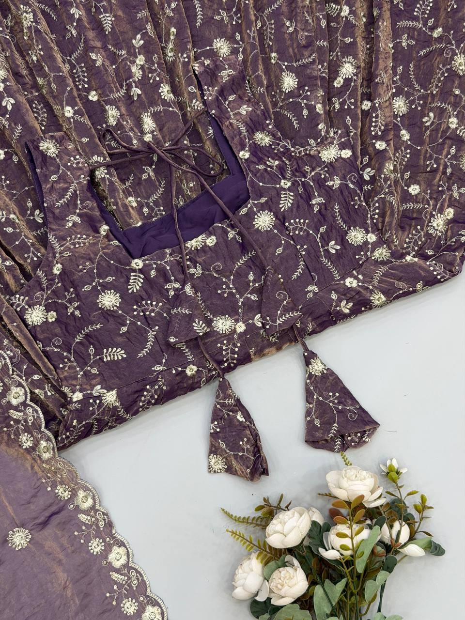 Purple color Fendy Silk Designer Anarkali Gown Pant with Dupatta