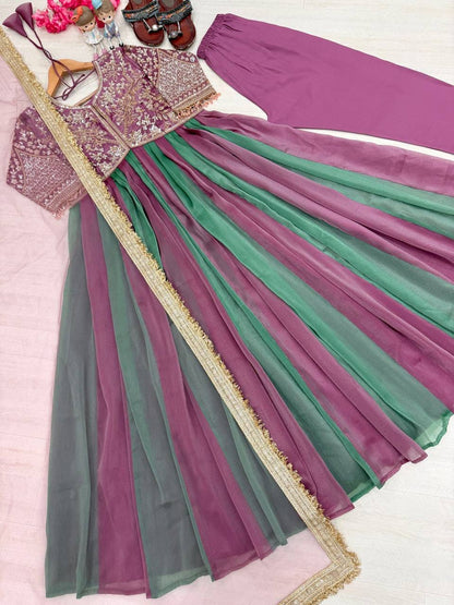 Party Wear Look Pur Nc Moss Gown,Dupatta & Bottom Set