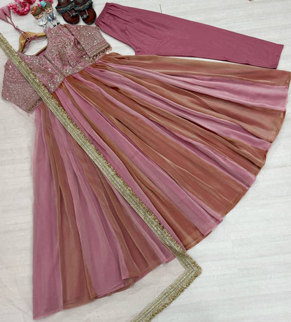 Party Wear Look Pur Nc Moss Gown,Dupatta & Bottom Set