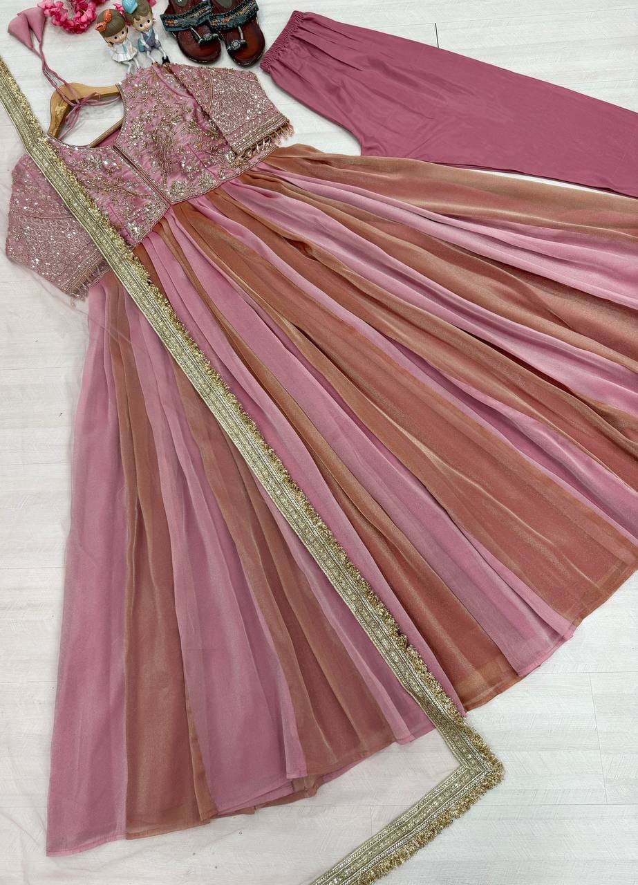Party Wear Look Pur Nc Moss Gown,Dupatta & Bottom Set