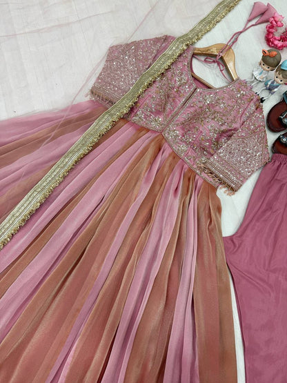 Party Wear Look Pur Nc Moss Gown,Dupatta & Bottom Set
