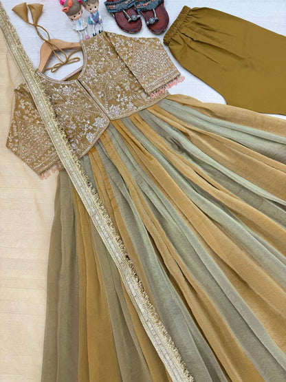 Party Wear Look Pur Nc Moss Gown,Dupatta & Bottom Set