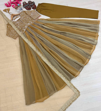 Party Wear Look Pur Nc Moss Gown,Dupatta & Bottom Set