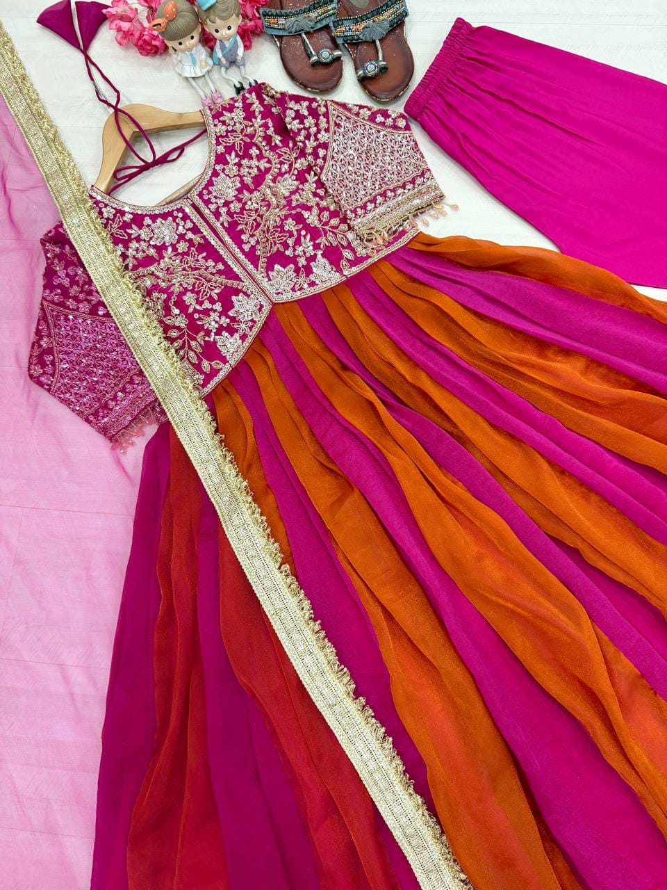 Party Wear Look Pur Nc Moss Gown,Dupatta & Bottom Set