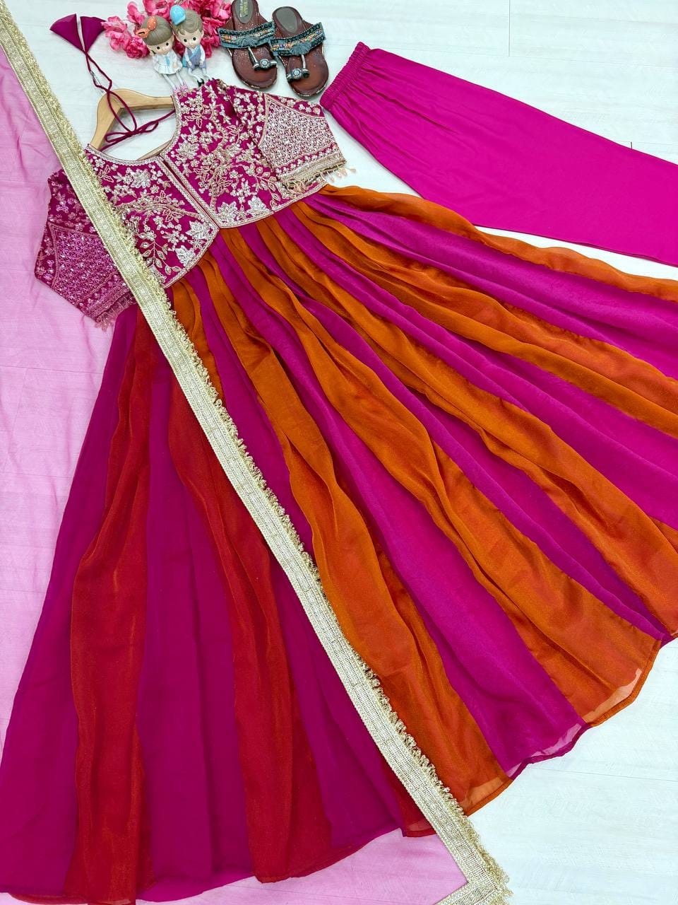 Party Wear Look Pur Nc Moss Gown,Dupatta & Bottom Set