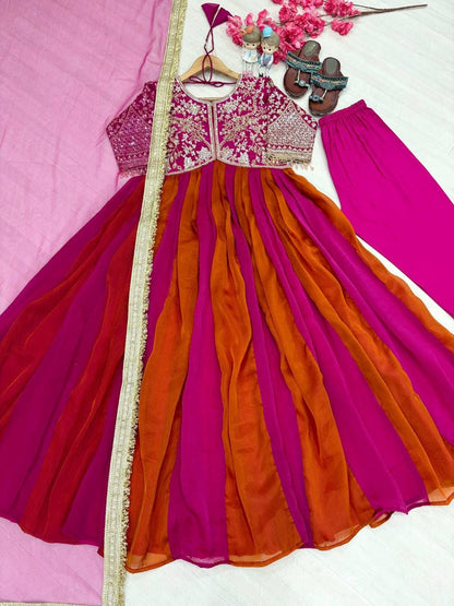 Party Wear Look Pur Nc Moss Gown,Dupatta & Bottom Set