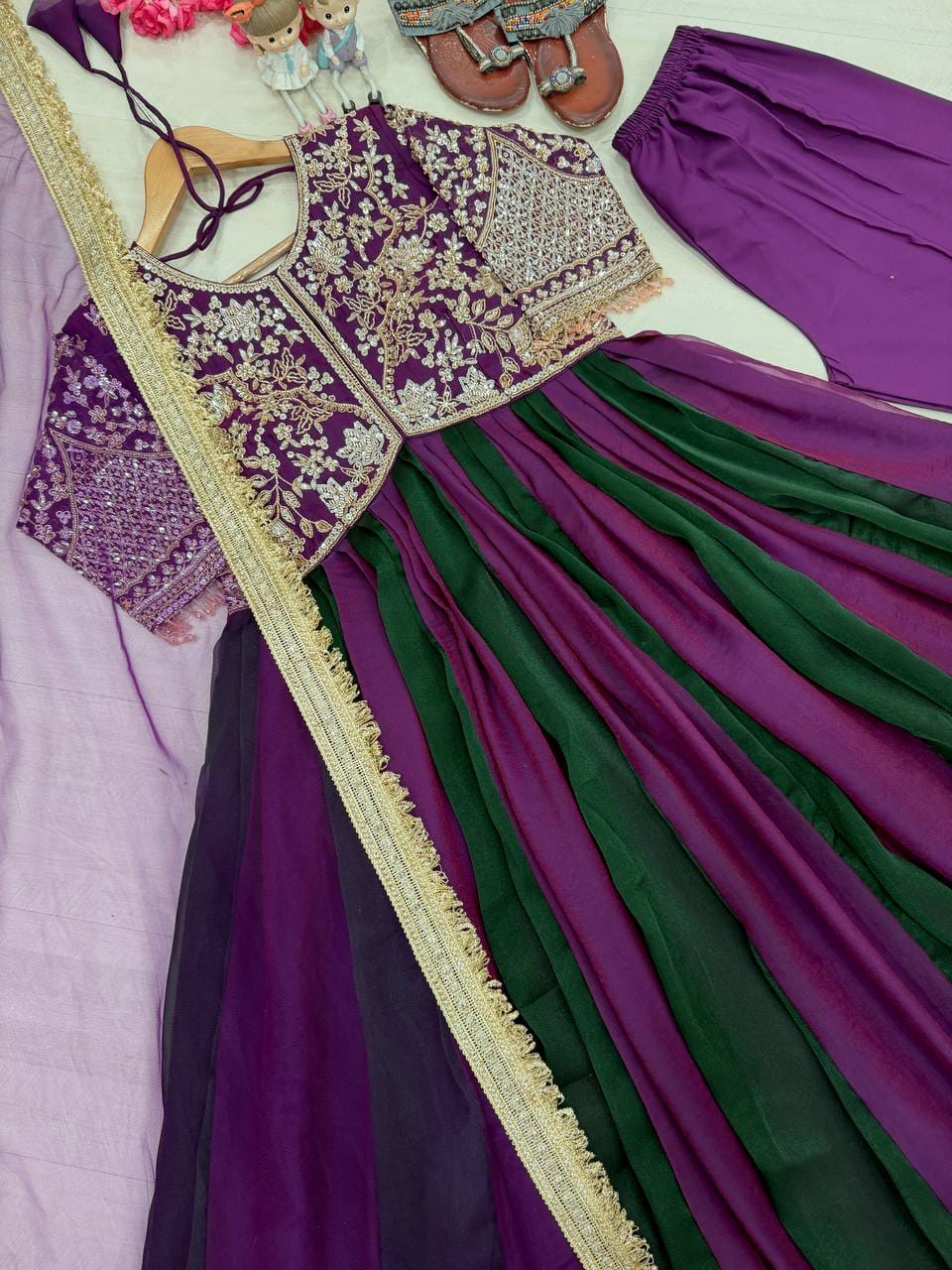 Party Wear Look Pur Nc Moss Gown,Dupatta & Bottom Set