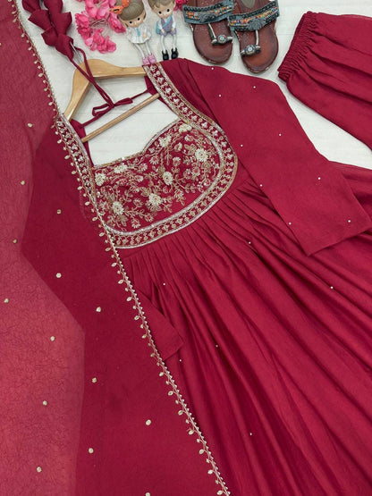 Party Wear Look Pur Rangoli Crush Gown,Dupatta & Bottom Set