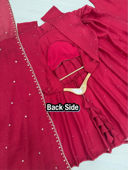 Party Wear Look Pur Rangoli Crush Gown,Dupatta & Bottom Set