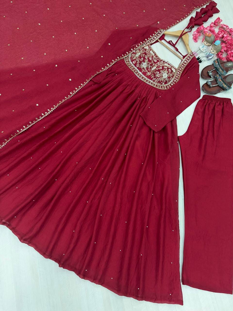 Party Wear Look Pur Rangoli Crush Gown,Dupatta & Bottom Set