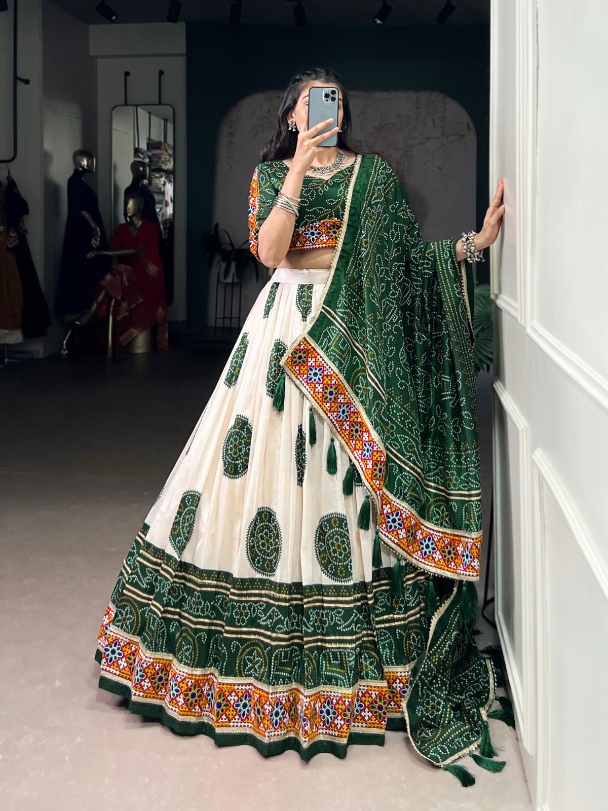 Tasar silk Bandhej chaniya choli