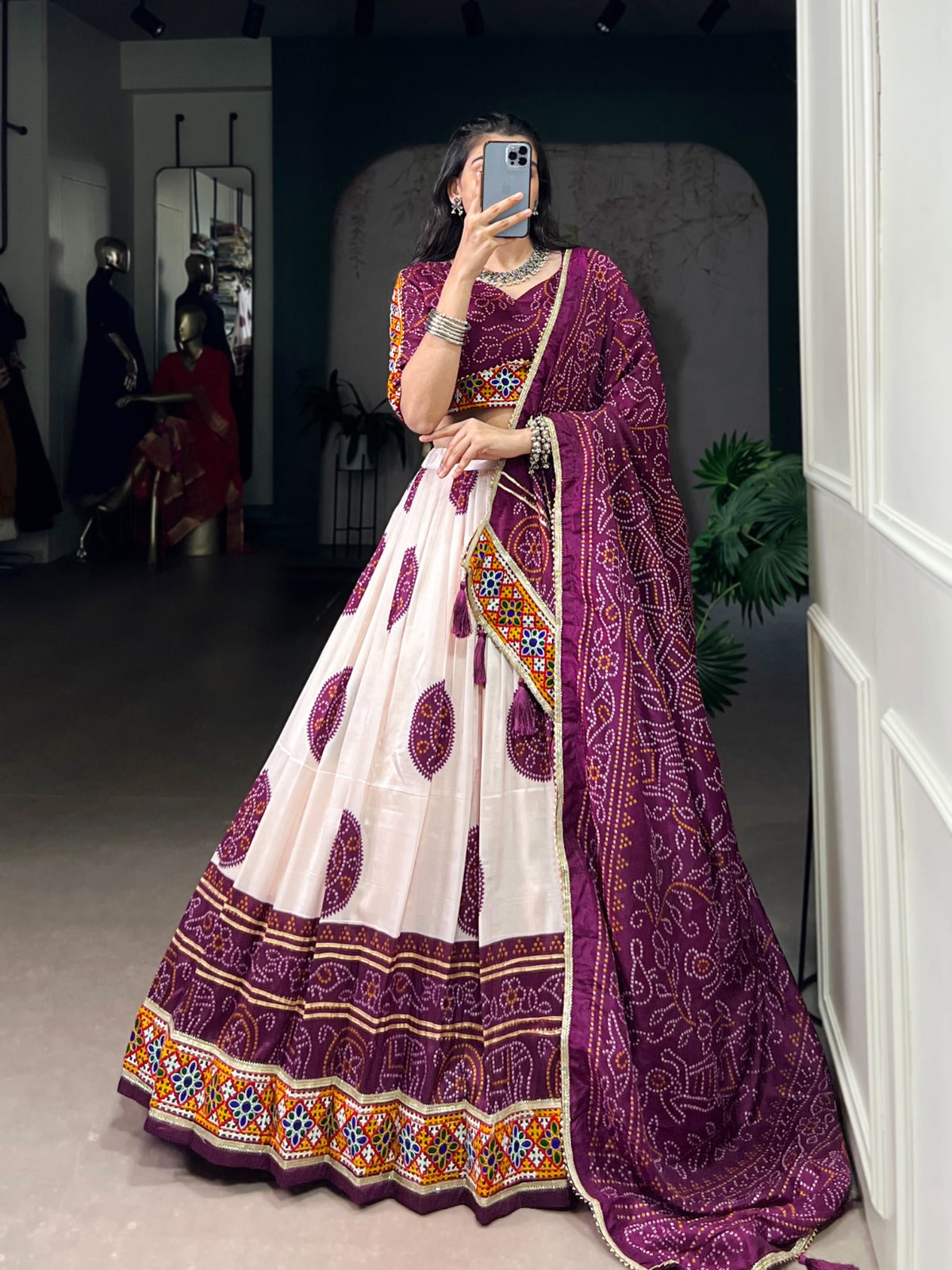 Tasar silk Bandhej chaniya choli