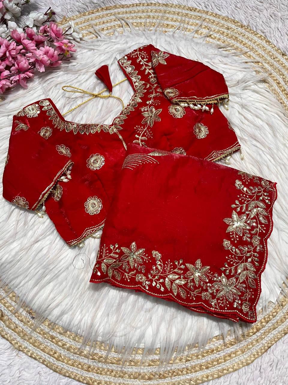 Fendy Sattin Embroidery work with Sequence Butti Saree With Readymade Blouse
