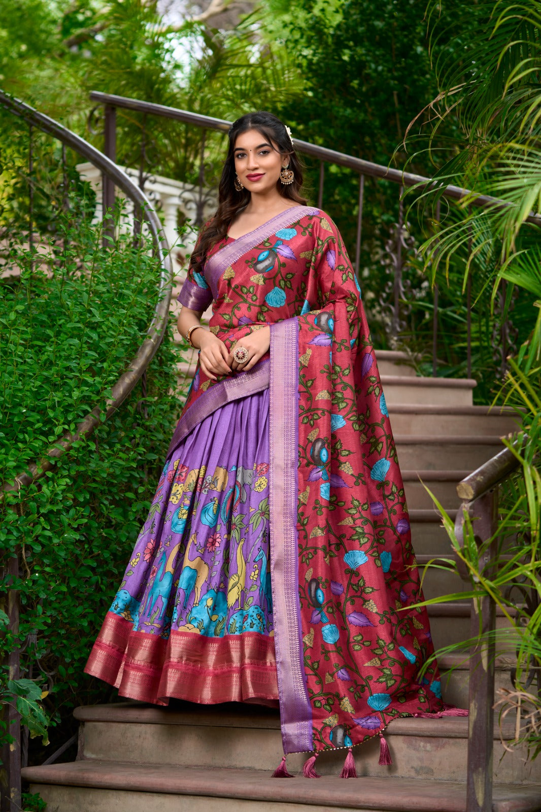 Kalamkari Print Zari Weaving Lehenga Choli With Dupatta