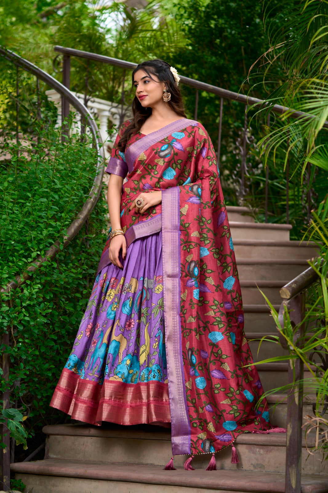 Kalamkari Print Zari Weaving Lehenga Choli With Dupatta