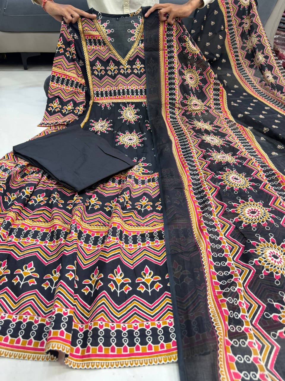 Premium Black Pure Cotton 60×60 Anarkali Gown Pant with Dupatta