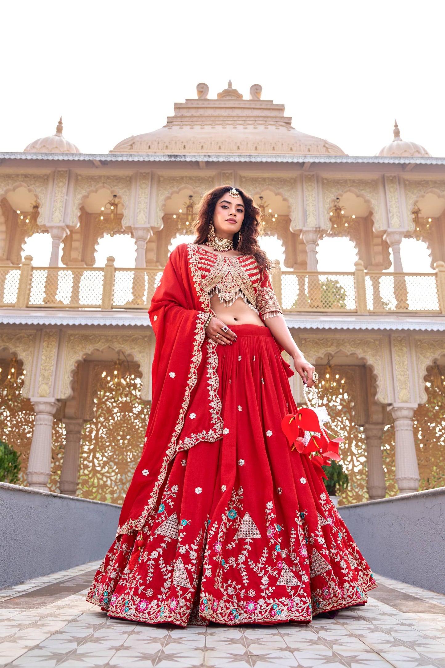 Red Ready to Wear Designer Bridesmaid Lehenga choli With Dupatta