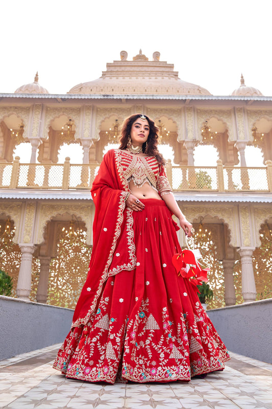 Red Ready to Wear Designer Bridesmaid Lehenga choli With Dupatta